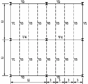 Figure 10. Schematic plant of the floor beams -situation 02 (measured in  m). 