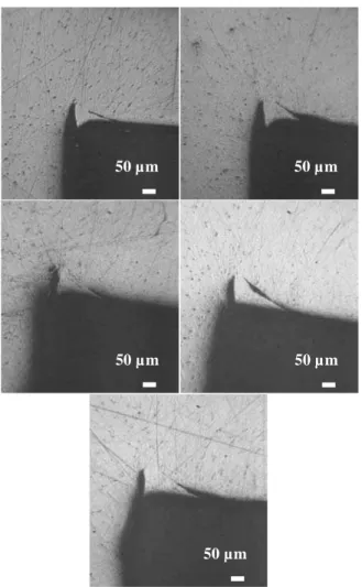 Figure 6. Sequence of photographs along the cutting width, b, after  machining at 20.91 m/min, using cutting fluid