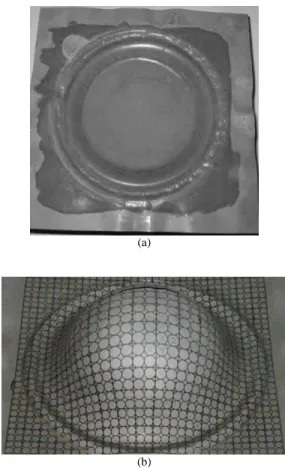 Figure  4.  Formed  sample:  (a)  continuous  polyurethane  film  even  after  forming (devoid of tearing) and (b) top view of the failed sample