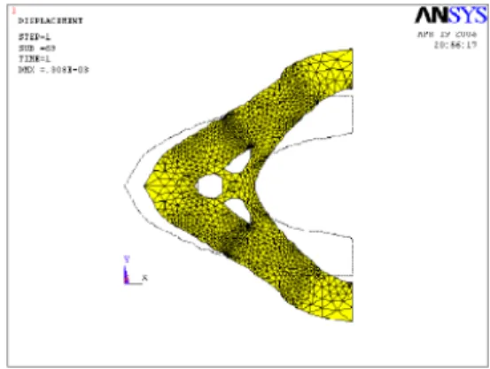 Figure 10. Stent cell optimal material distribution subjected to the  expansion displacement of 0.44x10-3m