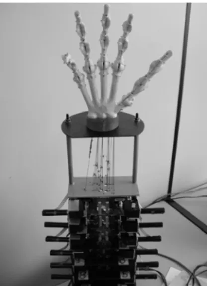 Figure  1. The Kanguera Hand structure using polyurethane based on  ricinus oil, its cable transmission system and nylon ligaments