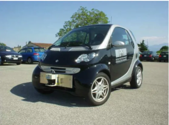 Figure  1.  Modified  Smart  Car  used  at  ASL.  Observe  the  LMS  291  SICK  laser sensor assembled on its front bumper