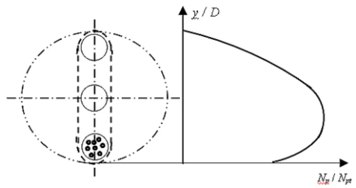 Figure 4. Determination of the concentration profile:(          ) measurement  volume N p , (          ) control volume N pt , (          )  test section
