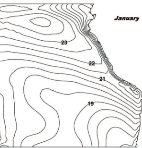 Figure 4. Horizontal monthly distributions of the calculated sea surface  temperature ( o C) during the summer months