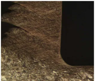 Figure 7. Photomicrograph of samples at 100 x magnification (CuZn30, γ =  0°, r = 150  µm, V c  = 0.5 m/min, t = 150 µm)