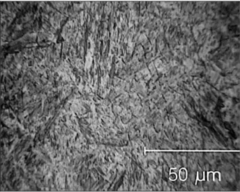Figure 5. Martensitic structure observed in the melted zone of the sample 1F. 