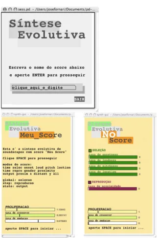 Figure 7: Main window (top). Window where score is  presented (bottom left) window where score is not presented 