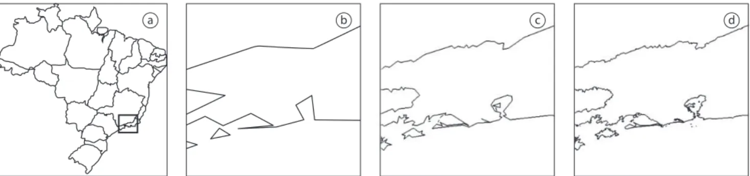 Figure 6. A zoom-in operation performed on the black rectangle (a) causes progressive transmission and rendering (b), (c) until the system  achieves maximum display quality (d).