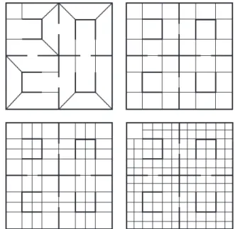 Figure 8. The 4 different discretisations of the environment used to  compare  Q-Learning,  Coarse  Q-Learning  and  CFQ-Learning   algo-rithms.