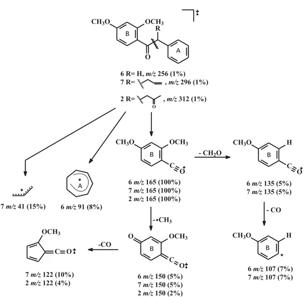 Figure 3. Fragmentation pathway of deoxybenzoins 2, 6 and 7