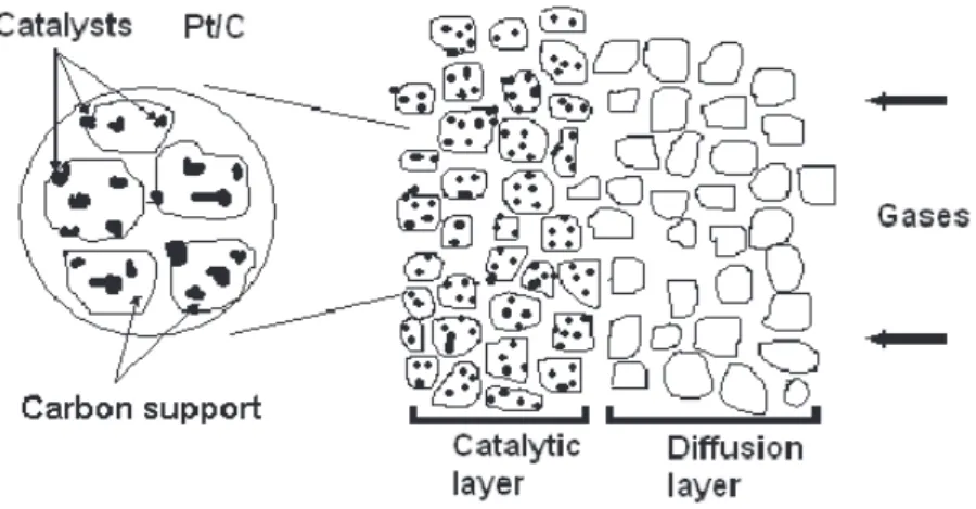 Figure 1.  Microscopic scheme of a gas diffusion electrode.