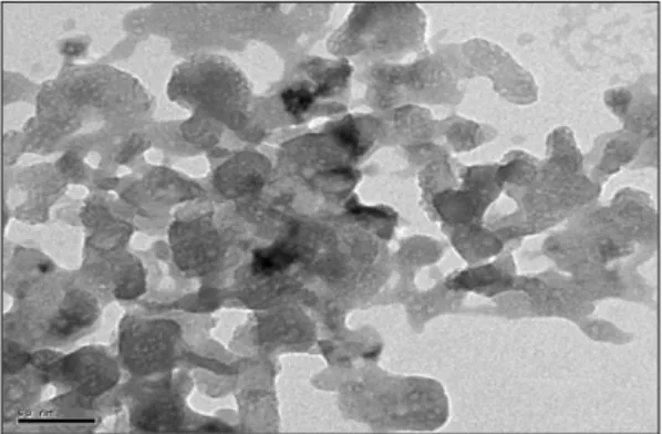 Figure 10. TEM of nano-MgO. Nano-particles were obtained at calcinations temperature 650 °C, calcinations time 1.5 h, heating rate 5 °C/min.