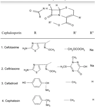 Table 1. Structures of the cephalosporins studied. 