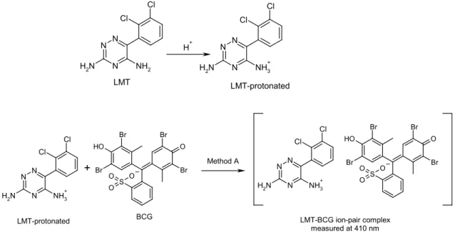 Fig. 2. Effect of water on the absorbance of A: ion-pair cFig. 2. Effect of water on the absorbance of A:  ion-pair complex (9.0 µg mL -1  LMT) and B: blank.