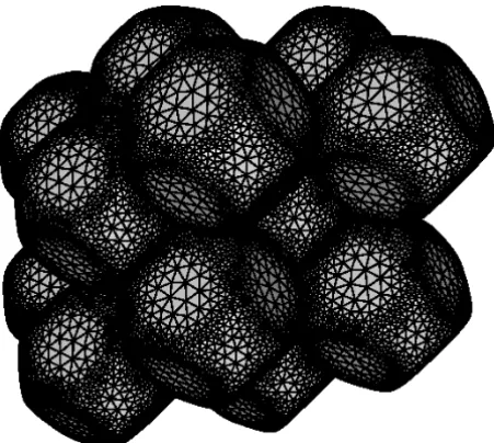 Figure 4 – Simulation result for a Kelvin microstructure of a dense emulsion resulting from expansion of the dispersed-phase with Ca o = 0.5, φ = 0.95 and λ = 1.0 (BCC lattice).