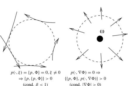 Figure 1 – Graphical interpretation of pseudoconvexity for  = | x − x 0 | 2 − βt 2 (waves) with increasing velocity from the outer to the inner levels of 