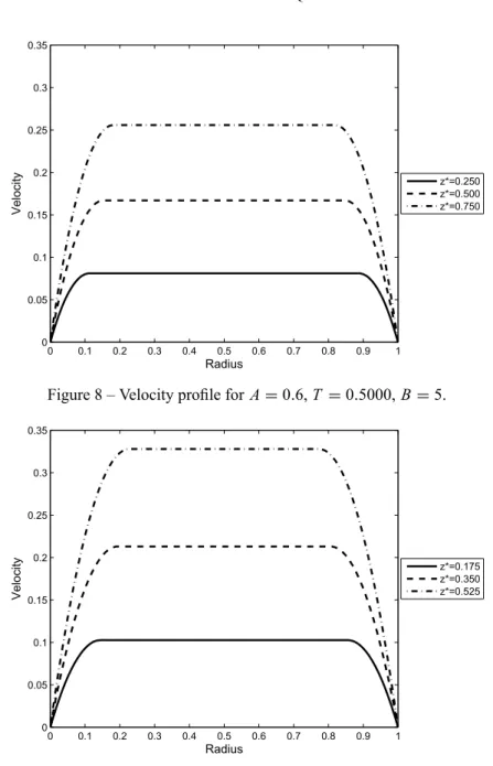 Figure 8 – Velocity profile for A = 0.6, T = 0.5000, B = 5.