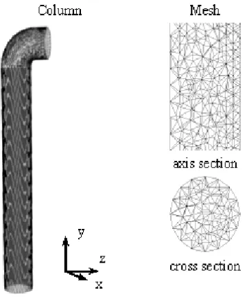 Figure 2 – Geometry and a sample of the tetrahedral numerical mesh.