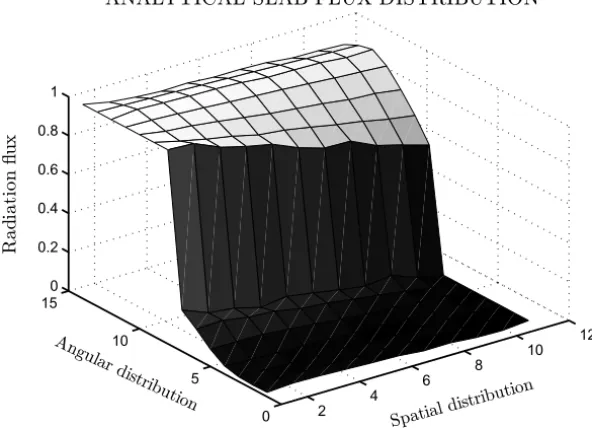 Figure 2 – Typical radiation flux distribution inside a slab illuminated in one of its boundaries.