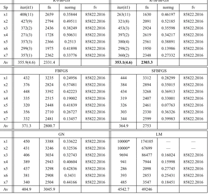 Table 2 – Test results for the large residual problem BD.