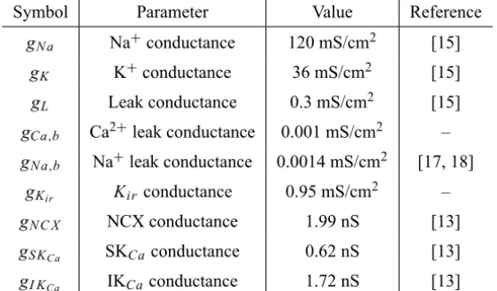 Table 1 – Maximal conductance of channels &amp; leaks.