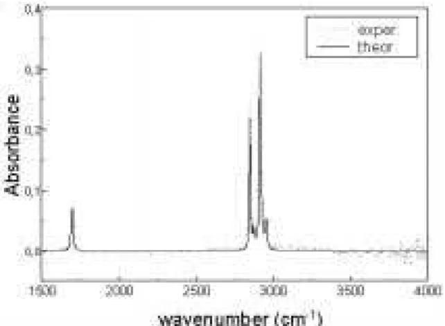 Figure 12. Comparison between the experimental (dotted line) and best-tted (continuous line) S- polarized ATR spectra, at an incidence angle of 45 o , of a LB lm of  be-henic acid deposited on top of a ZnSe crystal.