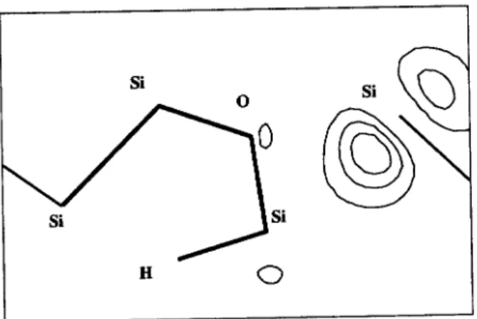 Figure 2. Electronic density for the empty gap state at the metastable conguration. Contours run from 0.02 to 0.10 electrons/A 3 .