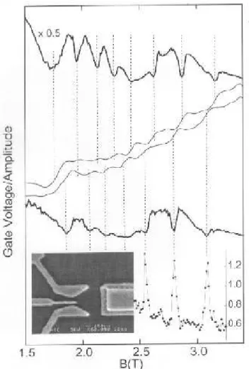Figure 2. Spin Flips (Experiment): The two curves in the center represent are the gate voltage positions of two Coulomb blockade peaks