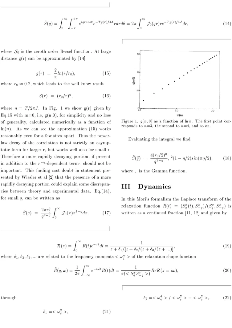 Figure 1. g (n; 0) as a function of ln n. The rst p oint cor-