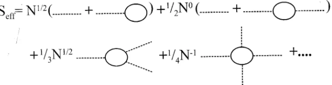 Figure 1. The eective action with the explicit dependence on N of the several one-loop quark contributions