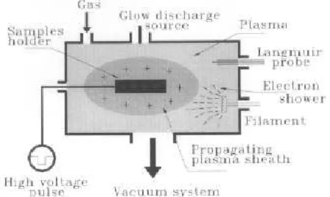 Figure 1. Schematic drawing of the DC glow discharge plasma ion immersion implantation system.