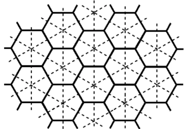 Figure 4. The equilateral hexagonal network of defets, that