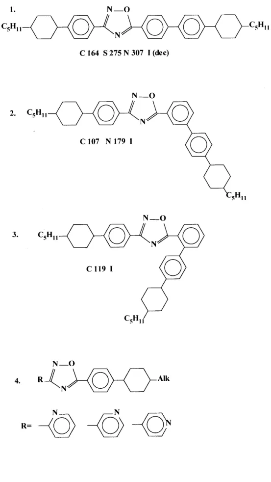 Table 5. Dependene of transition temperatures of 1,2,4-oxadiazole derivatives on the geometrial fators.