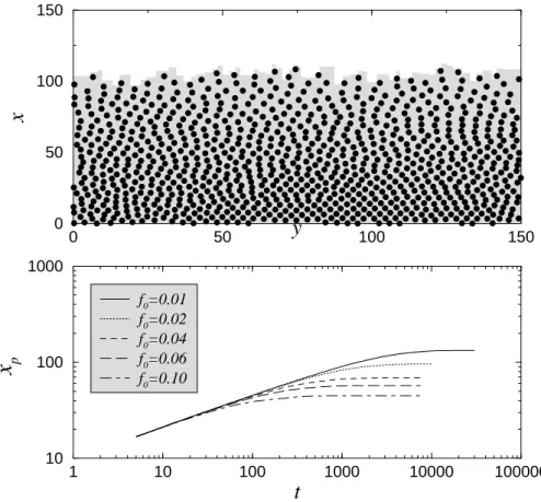 Figure 1. In the upper panel we show a typical realization of a flux front obtained from a simulation of interacting vortices in a disordered landscape [46]