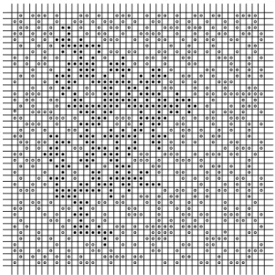 Figure 1. Finite piece of an infinite square lattice. Small black cir- cir-cles define the largest cluster