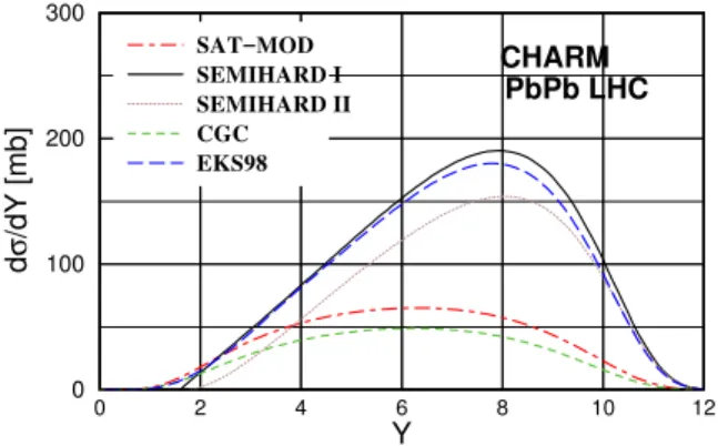 Figure 5. Rapidity distribution for charm production in ultrape- ultrape-ripheral heavy ion collisions [43].