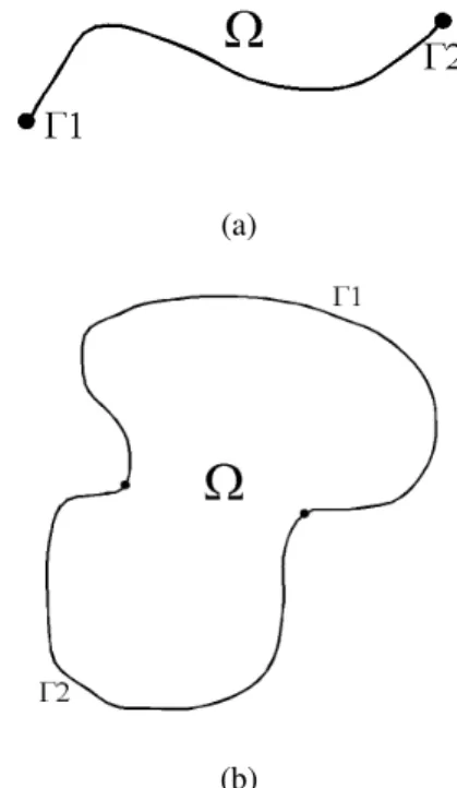 Figure 1. Limiting surfaces Γ 1 and Γ 2 for (a) a one-dimensional domain and (b) a two-dimensional domain.