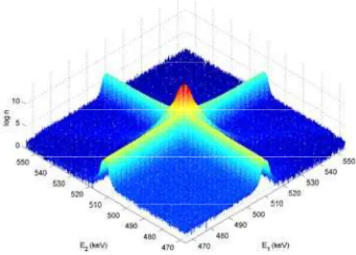 FIG. 2: Experimental two-dimensional spectrum of the annihilation gamma-rays.