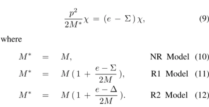 Figure 1. Two-body binding energy B 2 as a function of Σ = V + S for different approaches, Nonrelativistic (N R), Relativistic Dirac with pure vector interaction (R1 ) and Relativistic Dirac with scalar and vector interaction (R2).