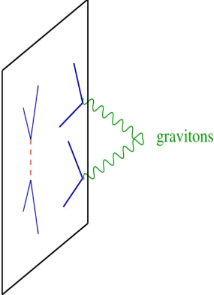 FIG. 4: Gravity propagating in the extra dimensional volume in the LED scenario. The SM matter and gauge fields are confined to a 4D slice, our brane.