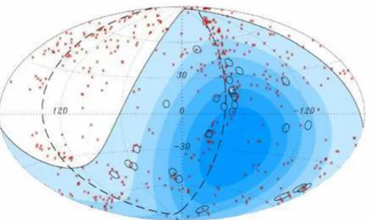 FIG. 6: The Aitoff projection on galactic coordinates of the VCV [27] catalog of 472 AGNs which are at a distance of less than z <