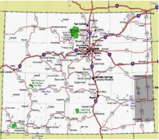 FIG. 12: Map of the state of Colorado with the shade being the area where Auger North will be build