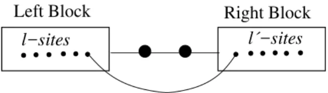 FIG. 1: A schematic representation of a system with size L = l + l  + 2 sites for the standard DMRG method with two center sites.