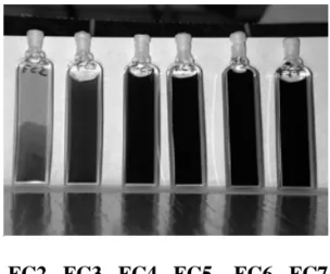 FIG. 2: Investigated samples of composite Ferroclay (FC), labeled and numbered from FC2 to FC7