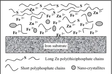 FIG. 6: Schematic structure of the ZDDP tribo-ﬁlm according to the multi techniques approaches [16]