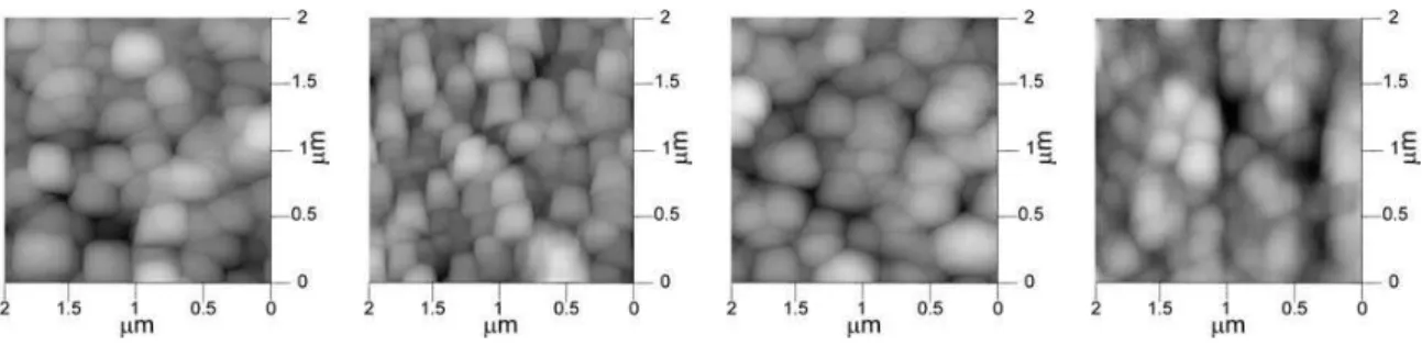 FIG. 9: AFM images corresponding to: (a) CGS substrate, (b) ITO substrate, (c) 80 nm thick In 2 S 3 film deposited by CBD on CGS and (d) 80 nm thick In 2 S 3 film deposited by CBD on ITO.