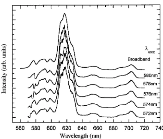 Figure 5. FLN spectra at 77 K of 1.0 wt% Eu 2 O 3  doped sol-gel silica, densified to 800  o C, prepared from the Eu(fod) 3  precursor