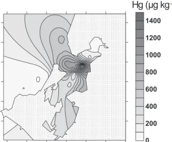 Figure 5. Distribution of the values of attenuation of concentrations in the Tainheiros Cove