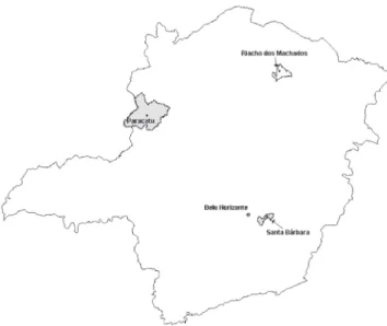 Figure 1. Minas Gerais State map, showing the districts where samples were collected