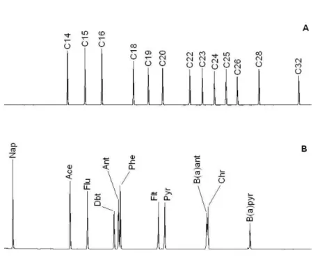 Figure 2S. Characteristic gas chromatogram of aromatic hydrocarbon fractions extracted from collected marine sediments